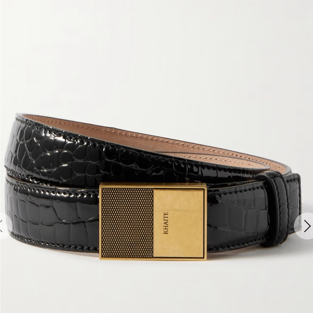 KHAITE Elio croc-effect patent-leather belt 75 NWT